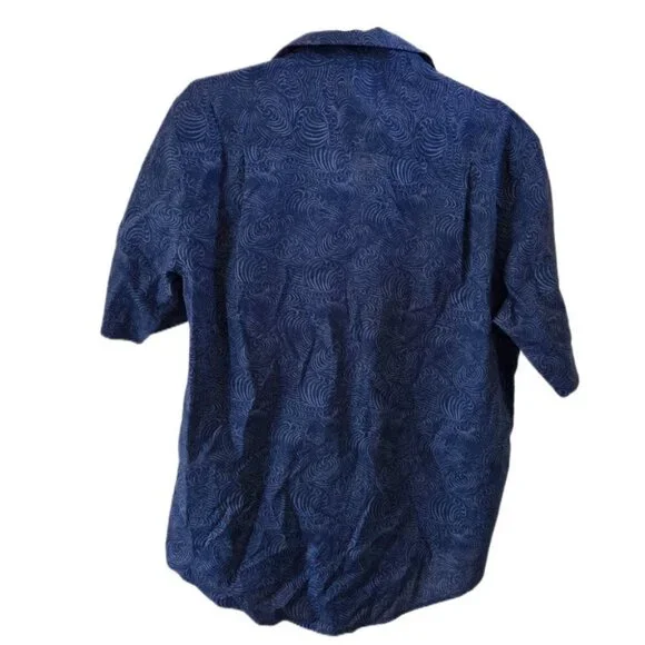 Island Republic Vintage Men's Dark Blue Print Short Sleeve Button Down Shirt - Picture 2 of 3